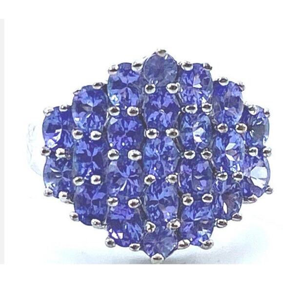 Sterling Silver & Tanzanite CZ Cluster Stones Ring Size 8.25 Signed 925 India G - Picture 1 of 10